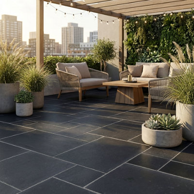 London Stone Midnight Black 20mm Limestone Paving Slabs 900x600 Pack of ...
