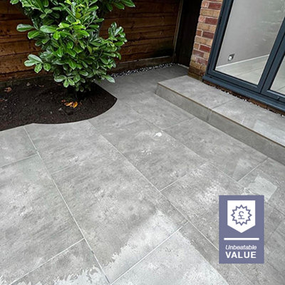 London Stone Soul Stone Grey 20mm Porcelain Paving Slabs 600x600 Pack of 28 (10.08m2)