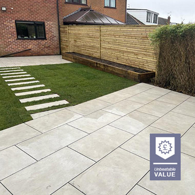 London Stone Soul Stone Pearl 20mm Porcelain Paving Slabs 600x600 Pack of 28 (10.08m2)