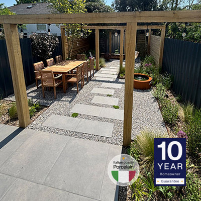 London Stone Steel Grey 20mm Porcelain Paving Slabs 900x600 Pack of 20 (10.80m2)