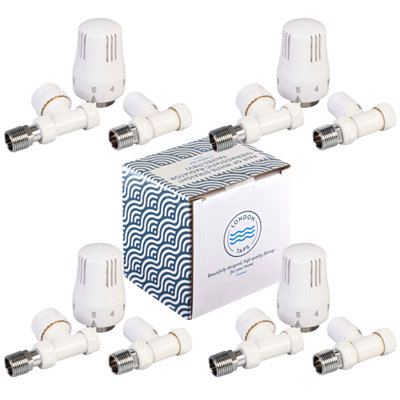 London Taps 4 Sets of White Straight Thermostatic Radiator Valves (TRV ...