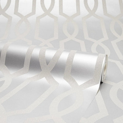London Trellis Wallpaper In Silver at B&Q