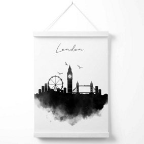London Watercolour Skyline City Poster with Hanger / 33cm / White