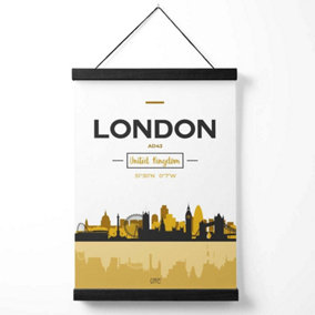 London Yellow and Black City Skyline Medium Poster with Black Hanger