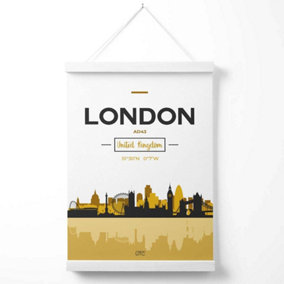 London Yellow and Black City Skyline Poster with Hanger / 33cm / White