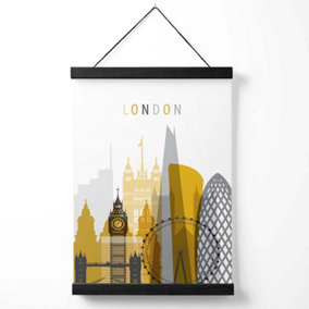 London Yellow and Grey City Skyline Medium Poster with Black Hanger