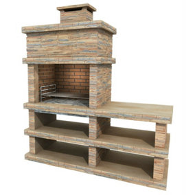 Londres - Modern Masonry Barbeque and Side Table in Light Stone