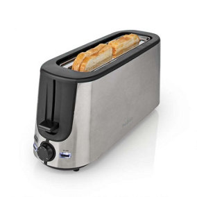 Long 1 Slot Stainless Steel Toaster, 1000W with 6 Browning Levels, Defrost & Reheat Settings, Bun Warming Rack - Stainless Steel