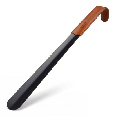 Long 42cm Metal Shoe Horn with Leather Handle Ergonomic, Scratch-Free Design for Effortless Shoe Wearing Ideal for Boots