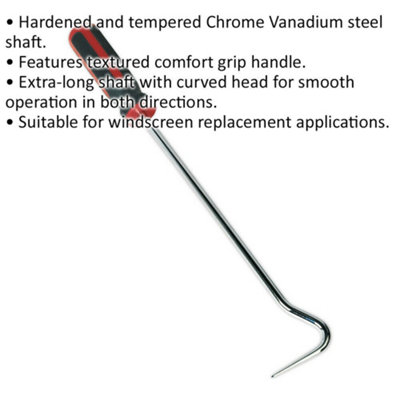 Long Curved Rubber Hook Tool - Comfort Grip Handle - Windscreen Replacement
