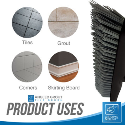 Long Handled Angled Grout Brush with Stiff Bristles for Cleaning Tiles and Flooring