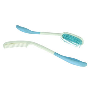 Long-Handled Brush and Comb Set - Ergonomically Designed Rubber Handles