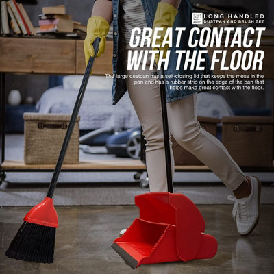 Long Handled Dustpan and Brush Set - BLACK & RED