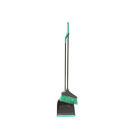 Long Handled Dustpan And Brush Set Floor Sweeper Soft Bristle Broom - Grey Mint