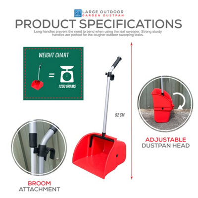 Long Handled Dustpan Large Outdoor Garden Scoop - Red
