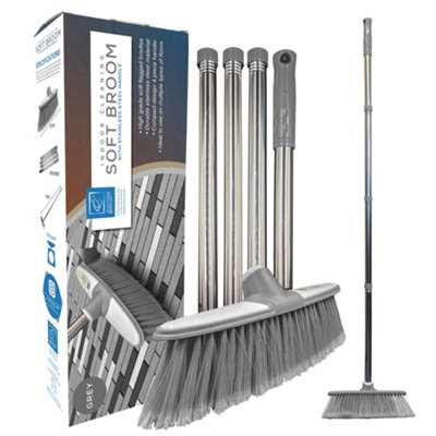 Long Handled Indoor Soft Sweeping Broom - Grey/Silver