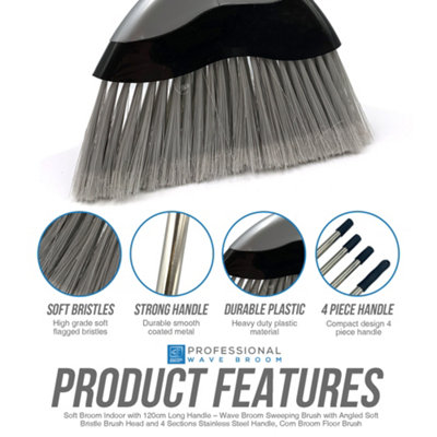 KeFanta Outdoor/Indoor Broom For Floors, 53" Long Handle Angle Broom For Sweeping Indoor Concrete Courtyard Garage Patio Home Kitchen Office Lobby