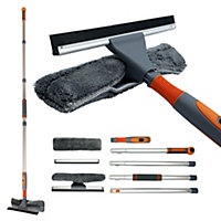 Long Handled Window Cleaning Kit with Bendable Squeegee Washer Head and Aluminium Pole