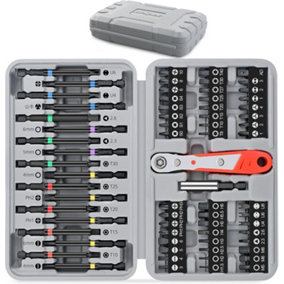 Long Hex Shank and Tamperproof Cr-V Driver Bit Set with Bit Handle and Drill Driver Adaptor 68pc 75mm & 25mm