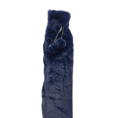 Long Hot Water Bottle 2L with Soft Fleece Cover in Dark Blue Pukkr - 3