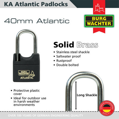 Long Shackle Brass Saltwater & Rustproof Keyed alike 40mm Padlock Long Shackle with protective cover (5 in a box)