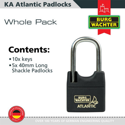 Long Shackle Brass Saltwater & Rustproof Keyed alike 40mm Padlock Long Shackle with protective cover (5 in a box) - 3