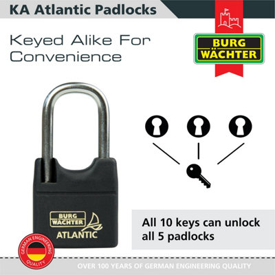 Long Shackle Brass Saltwater & Rustproof Keyed alike 40mm Padlock Long Shackle with protective cover (5 in a box) - 6