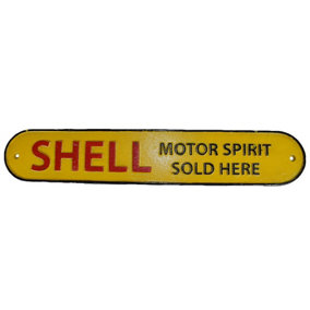 Long Shell Cast Iron Sign Plaque Door Wall Garage Fence Gate Petrol Fuel Oil