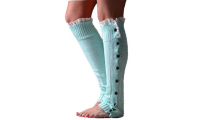 Long Side Button Lace Trimmed Thermal Sock Covers Boot Covers Leg Warmers  Blue