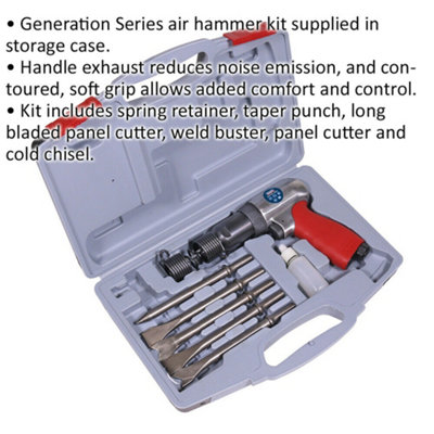 Long Stroke Air Hammer Kit - 1/4" BSP Inlet - Soft Grip - Handle Exhaust