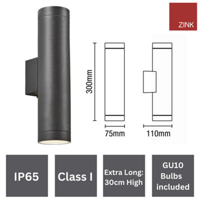 Long Up and Down Light with LED GU10 Bulbs Included - Anthracite Grey