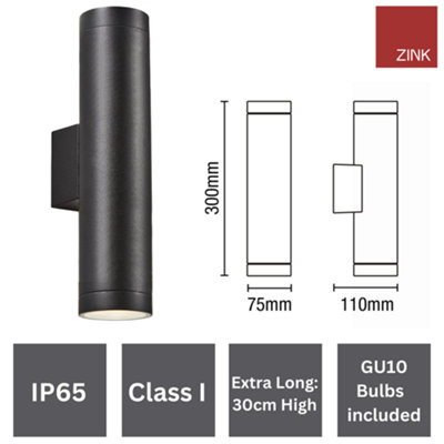 Long Up and Down Light with LED GU10 Bulbs Included - Black