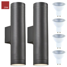 Long Up and Down Lights with LED GU10 Bulbs Included - Anthracite Grey - Twin Pack