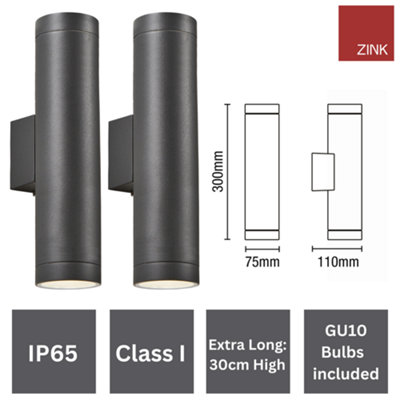 Long Up and Down Lights with LED GU10 Bulbs Included - Anthracite Grey ...