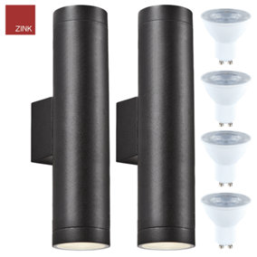 Long Up and Down Lights with LED GU10 Bulbs Included - Black - Twin Pack