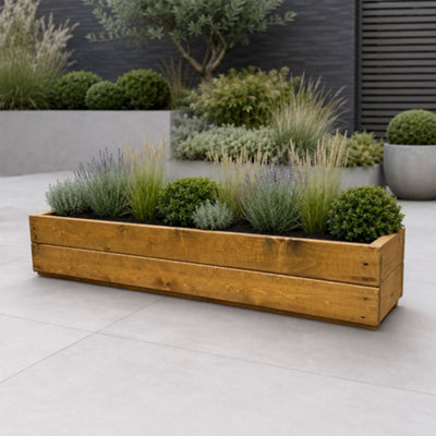 Long Wooden Planter Garden Flower Trough Boxes (W)120cm (H)24cm (D)26cm
