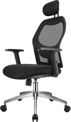 LONGTOO Ergonomic Office Chair, Breathable Mesh Desk Chair with Soft Cushion and High Back Adjustable Headrest and Armrest