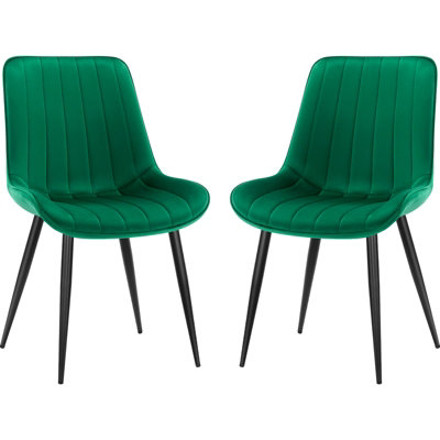 LONGTOO Set of 2 Dining Chairs with Velvet Upholstered Seat & Backrest,Stable Metal Legs,Modern Stripe Design,Green