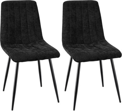 LONGTOO Set of 2 Dining Room Chairs, Modern Upholstered Kitchen Chair with High Back, Linen Seat , Metal Legs - Black Stripes