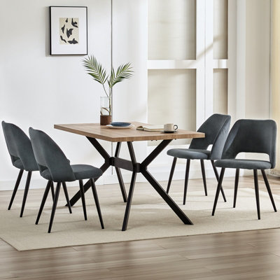 LONGTOO set of 4 Dining Chairs, Velvet Upholstery, Separate Legs, Greyish Black