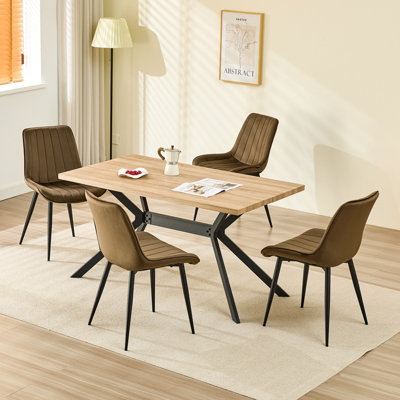 LONGTOO Set of 4 Dining Chairs with Velvet Upholstered Seat & Backrest,Stable Metal Legs,Modern Stripe Design,Brown