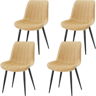 LONGTOO Set of 4 Dining Chairs with Velvet Upholstered Seat & Backrest,Stable Metal Legs,Modern Stripe Design,Champagne