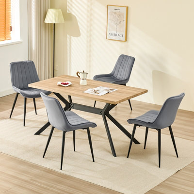 LONGTOO Set of 4 Dining Chairs with Velvet Upholstered Seat & Backrest,Stable Metal Legs,Modern Stripe Design,Dark Grey