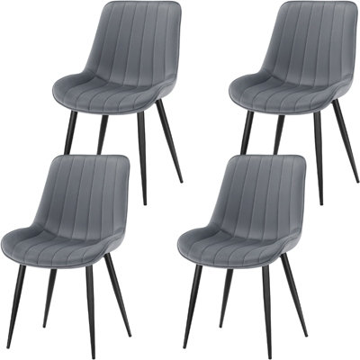 LONGTOO Set of 4 Dining Chairs with Velvet Upholstered Seat & Backrest,Stable Metal Legs,Modern Stripe Design,Dark Grey