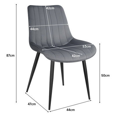 LONGTOO Set of 4 Dining Chairs with Velvet Upholstered Seat & Backrest,Stable Metal Legs,Modern Stripe Design,Dark Grey
