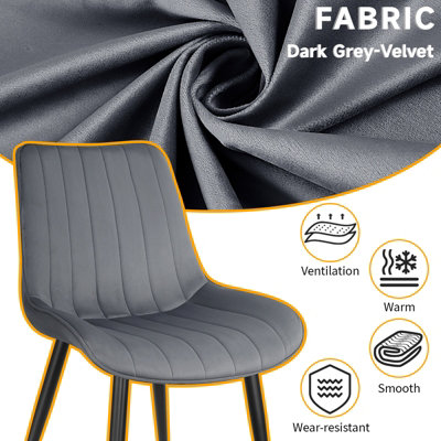 LONGTOO Set of 4 Dining Chairs with Velvet Upholstered Seat & Backrest,Stable Metal Legs,Modern Stripe Design,Dark Grey