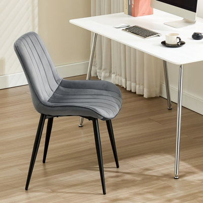 LONGTOO Set of 4 Dining Chairs with Velvet Upholstered Seat & Backrest,Stable Metal Legs,Modern Stripe Design,Dark Grey