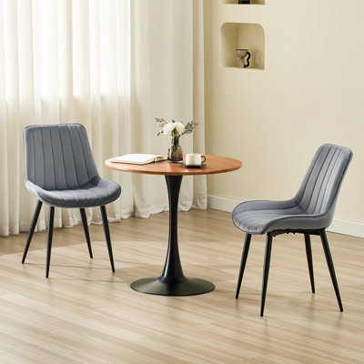 LONGTOO Set of 4 Dining Chairs with Velvet Upholstered Seat & Backrest,Stable Metal Legs,Modern Stripe Design,Dark Grey