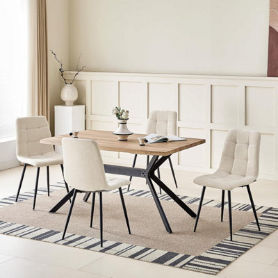 LONGTOO Set of 4 Linen Upholstered Dining Chairs with High Back and Modern Design,Cream
