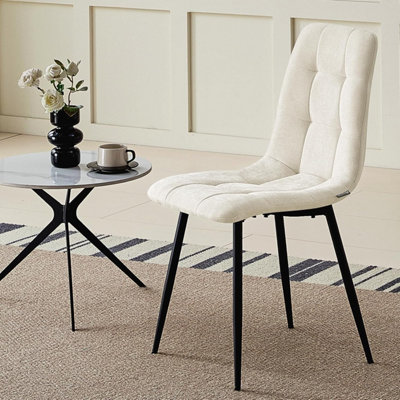 LONGTOO Set of 4 Linen Upholstered Dining Chairs with High Back and Modern Design,Cream